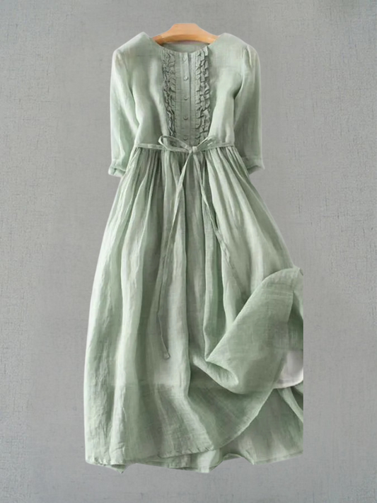 ARIAH | Sukienka Damska w Stylu Retro z Okrągłym Dekoltem i Wiązaniami w Talii