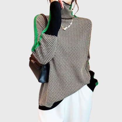 KINGA | Sweter w paski z eleganckim golfem