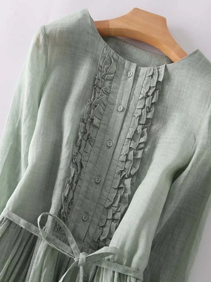 ARIAH | Sukienka Damska w Stylu Retro z Okrągłym Dekoltem i Wiązaniami w Talii